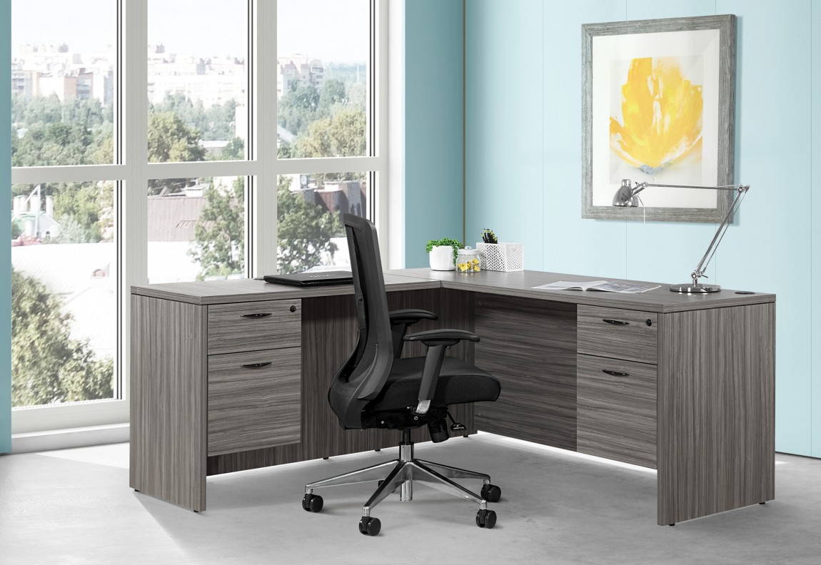 Classic Laminate L-Shaped Desk with Optional Double Hanging Pedestal