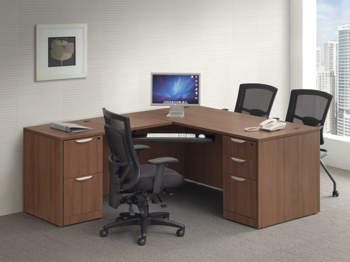 Classic Laminate L-Shaped Desk with Optional Pair of 2 and 3 Drawer Pedestal and Keyboard Tray
