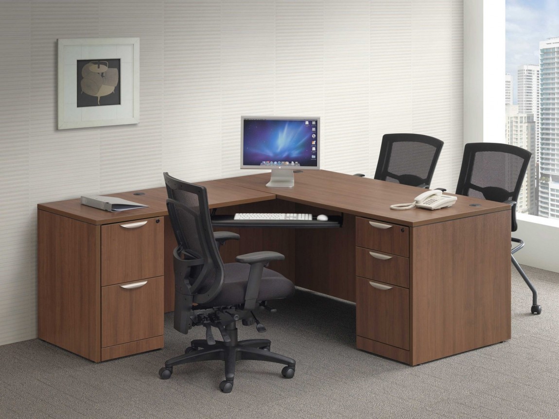 Classic Laminate L-Shaped Desk with Optional Pair of 2 and 3 Drawer Pedestal and Keyboard Tray Classic Laminate L-Shaped Desk with Optional Pair of 2 and 3 Drawer Pedestal and Keyboard Tray