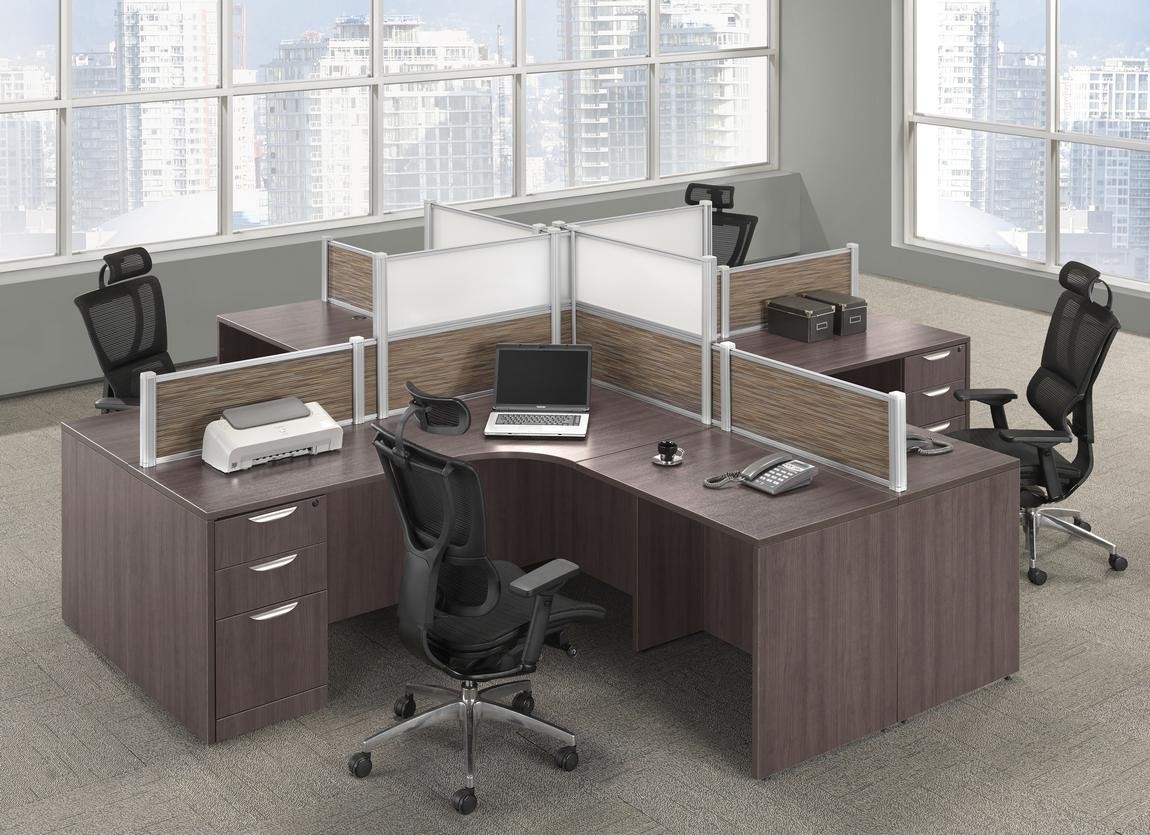 Classic Executive 4 Person Desk Pod Workstation with Privacy Panels and Optional Drawers (MOSSUITEPB5)