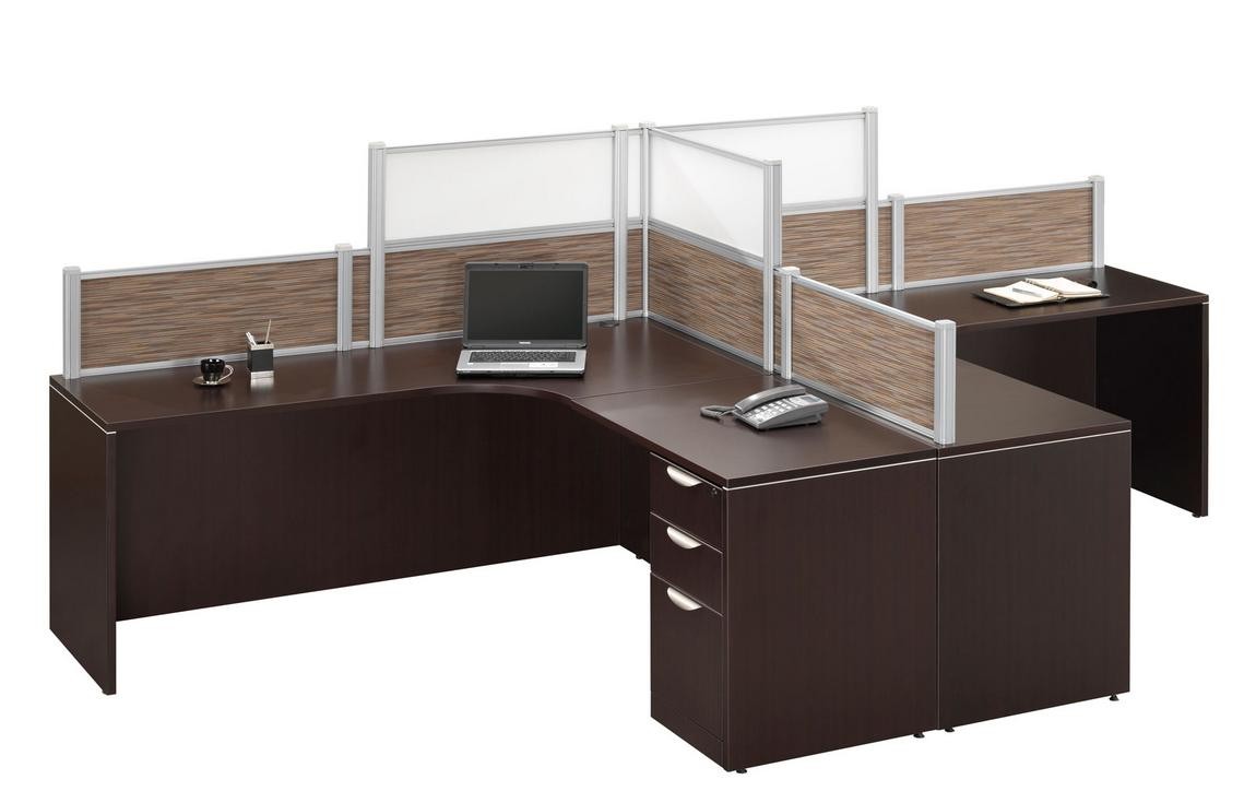 Classic Executive L-Shaped Desk for 2 Person with Divider Panels and Optional Drawers (MOSSUITEPB3)