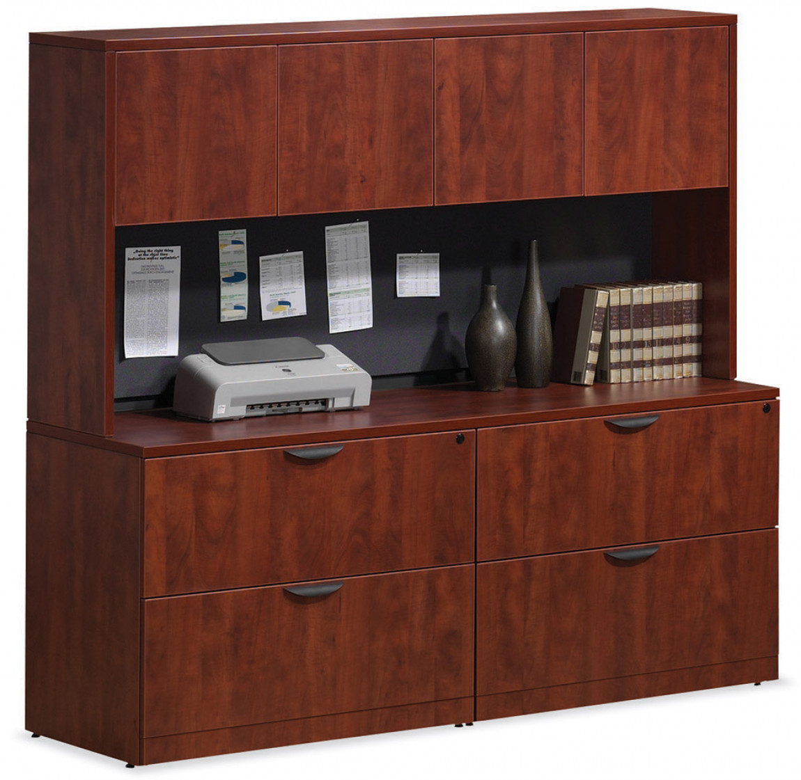 Two Lateral Filing Cabinets w/Four-Door Overhead Hutch - 71"W x 22"D x 44"H (MOSPL999)