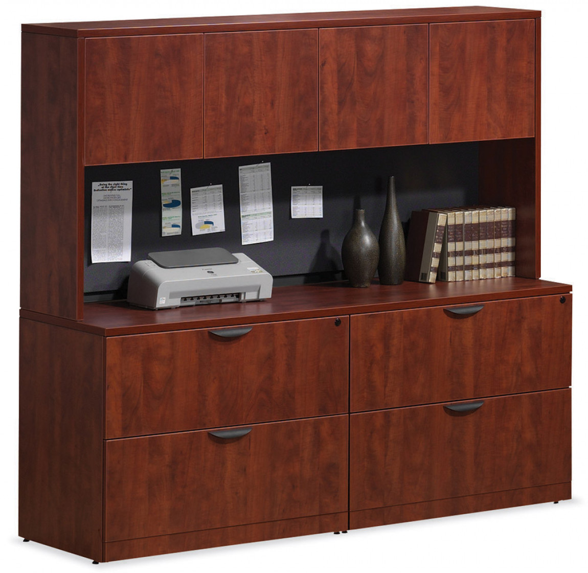 Two Lateral Filing Cabinets w/Four-Door Overhead Hutch - 71"W x 22"D x 44"H (MOSPL999) Two Lateral Filing Cabinets w/Four-Door Overhead Hutch - 71"W x 22"D x 44"H (MOSPL999)