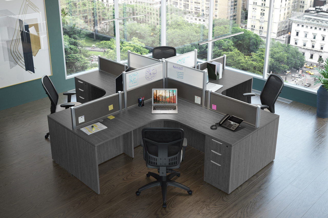 Classic Executive 4 Person Desk Workstation with Privacy Panels and Optional Drawers