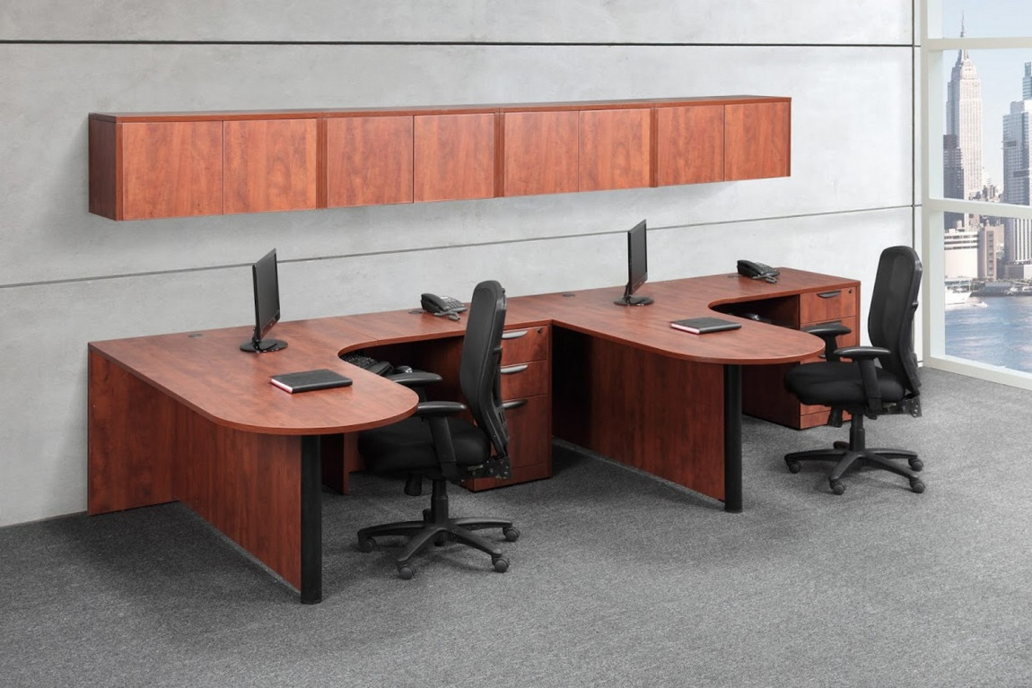 Classic Executive L-Shaped Peninsula Desk for Two with Wall Unit and Optional Drawers (MOSSUITEPL104) Classic Executive L-Shaped Peninsula Desk for Two with Wall Unit and Optional Drawers (MOSSUITEPL104)