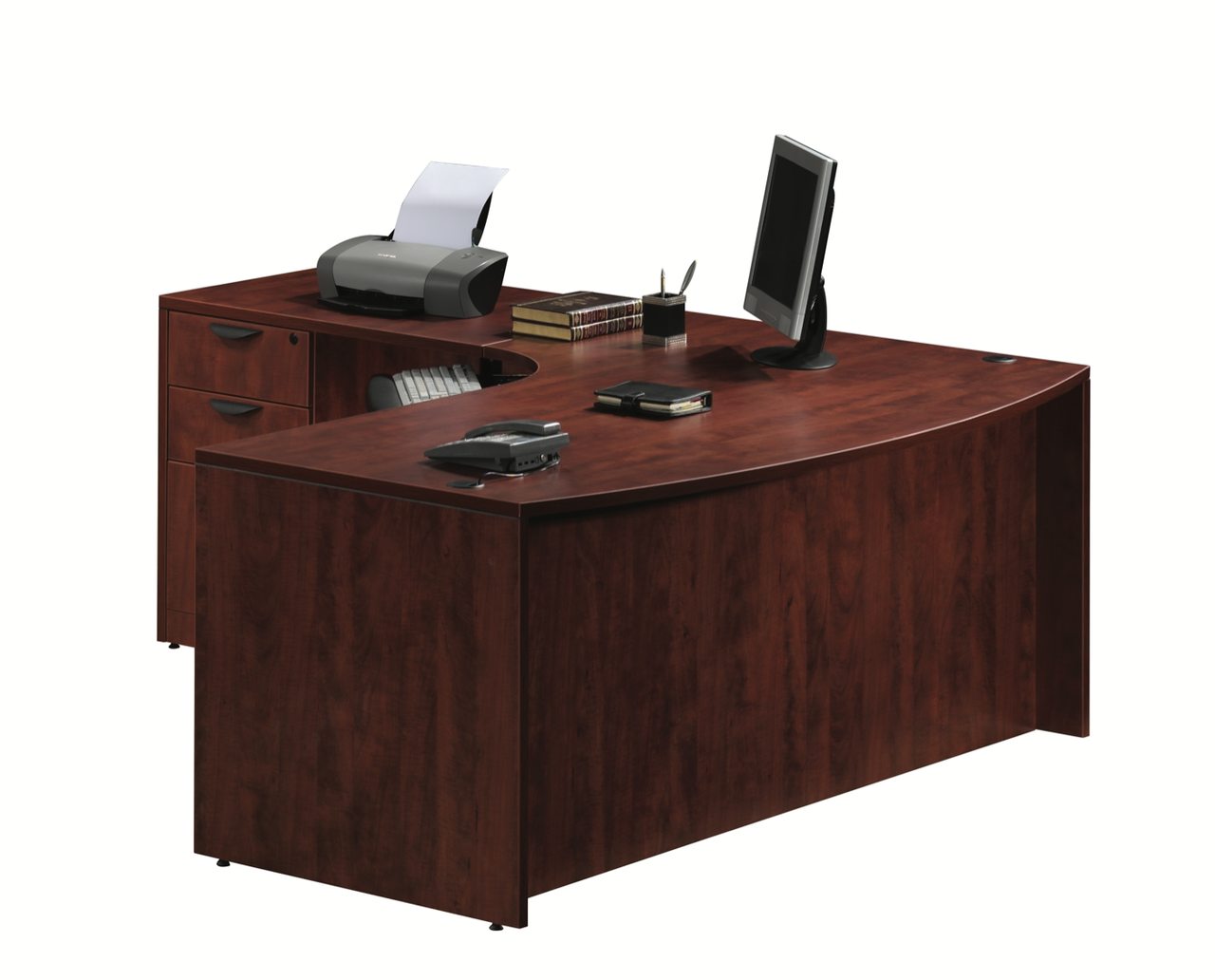 Classic Laminate Bow Front L-Shaped Desk with Optional Drawers (MOSSUITEPL113)
