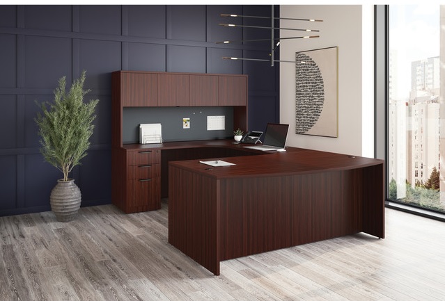 Classic Executive Bowfront U-Shaped Desk with Optional Drawers and Hutch (MOSSUITEPL131)