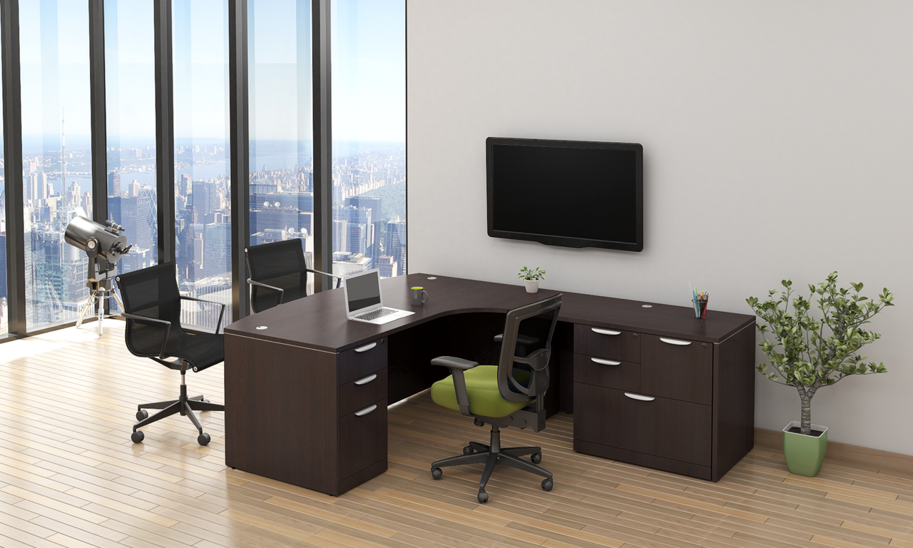 Classic Executive L-Shaped Bowfront Desk Office Suite with Optional Drawers (MOSSUITEPL136)