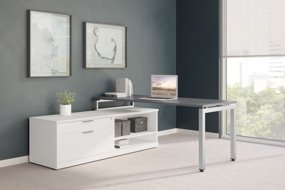 Elements Laminate Modern L-Shaped Desk with Shelves