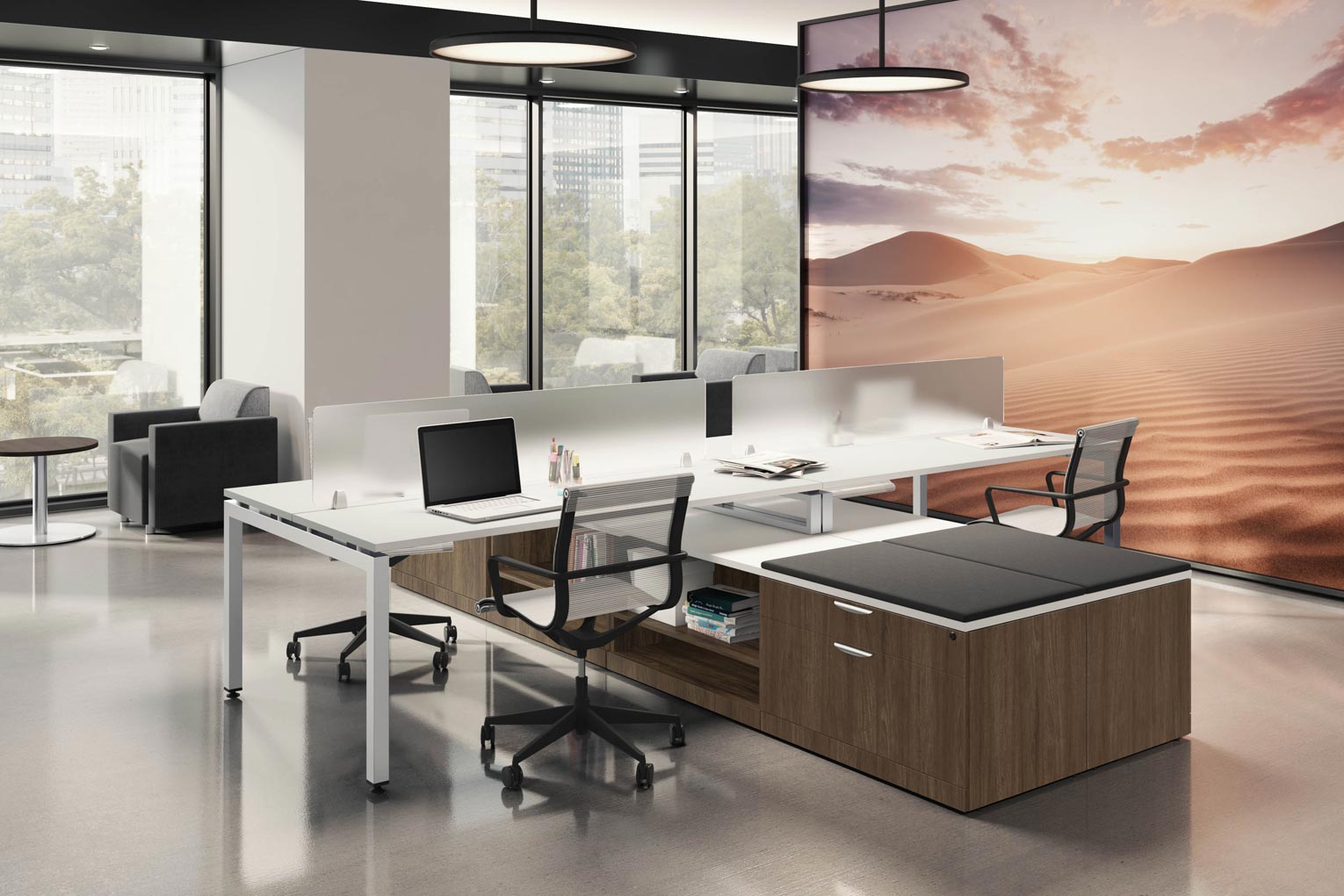 Elements Laminate Desks Quad Workstation with Privacy Panels Office Suite (MOSSUITEPLT22) Elements Laminate Desks Quad Workstation with Privacy Panels Office Suite (MOSSUITEPLT22)