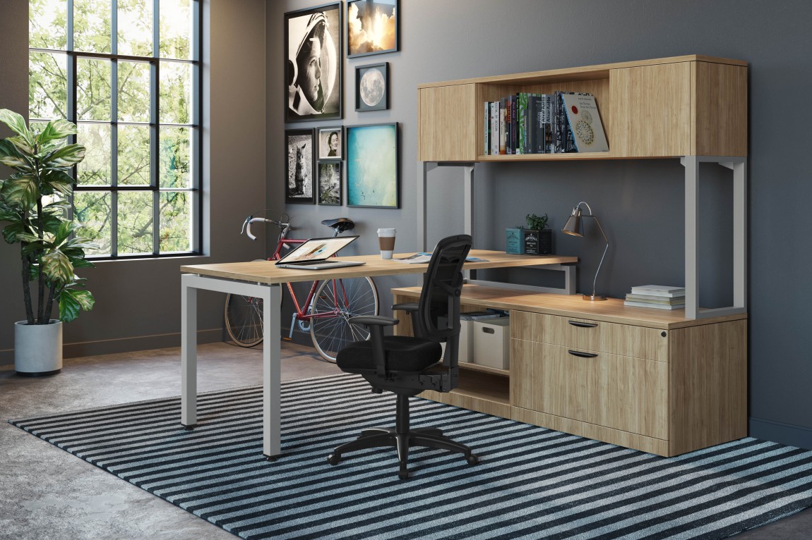Modern L-Shaped Desk with Storage and Hutch (MOSSUITEPLT23)